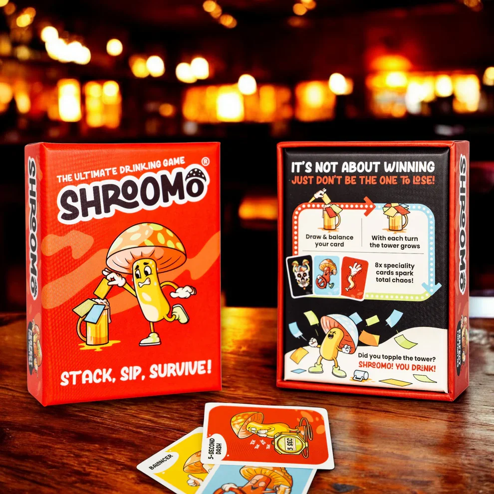 What's in the box – Shroomo's 56 game cards and rules fanned out
